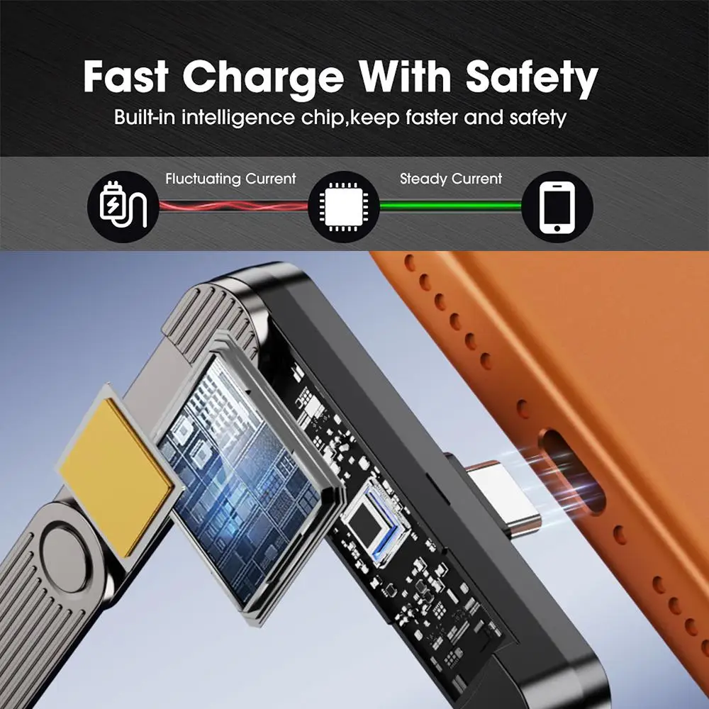 65W 90 ° 엘보 PD USB 타입 C to C 충전 케이블 게임용 고속 충전 데이터 케이블 (내장형 휴대폰 거치대 포함) 아이폰 17 16 삼성용