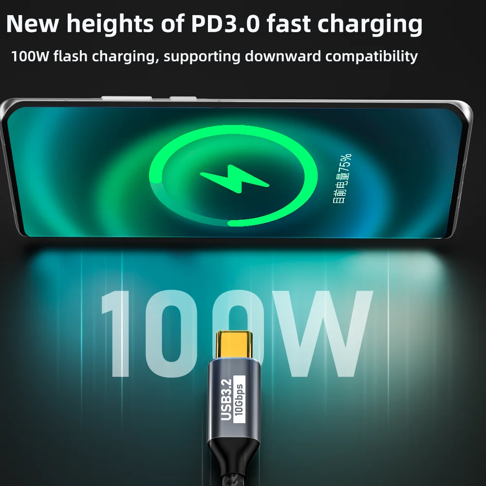 5A 100 واط USB C 3 Gen2 10Gbps كابل نوع C إلى C 4k...