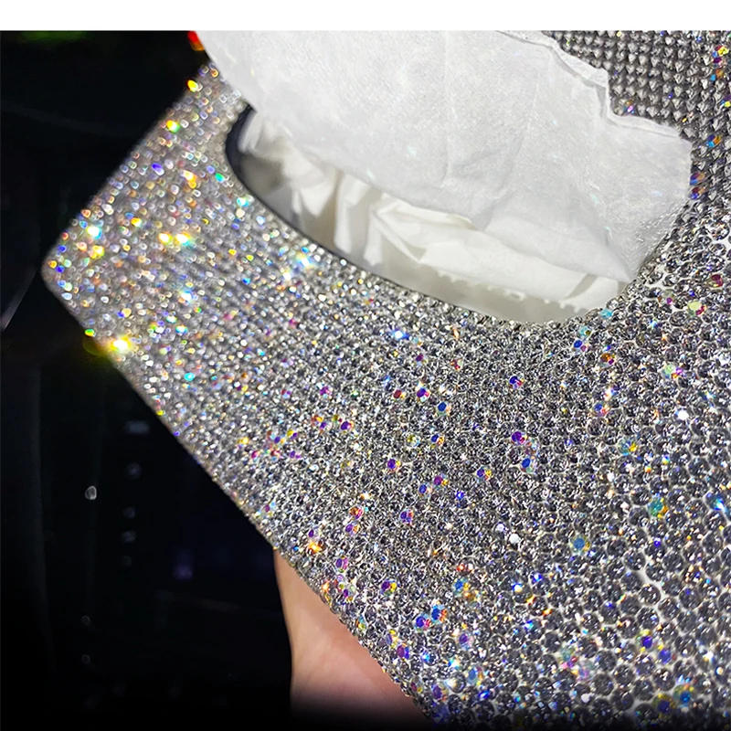 Luxury Tissue Box Napkin Holder Car Diamond Tissue Pumping Paper Box Toilet Paper Towel Storage Box Home Decor Auto Accessories 3