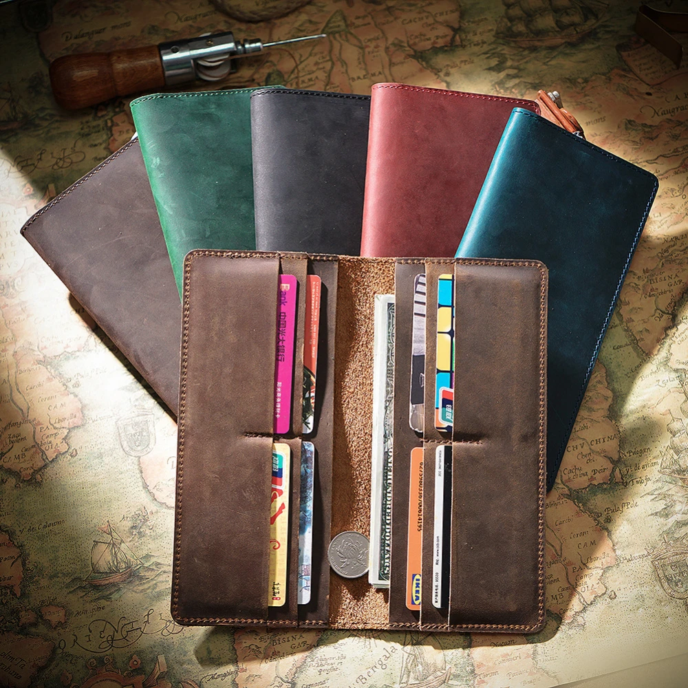 Handmade Retro Crazy Horse Cowhide Wallet Genuine Leather Men's Handheld Long Wallet