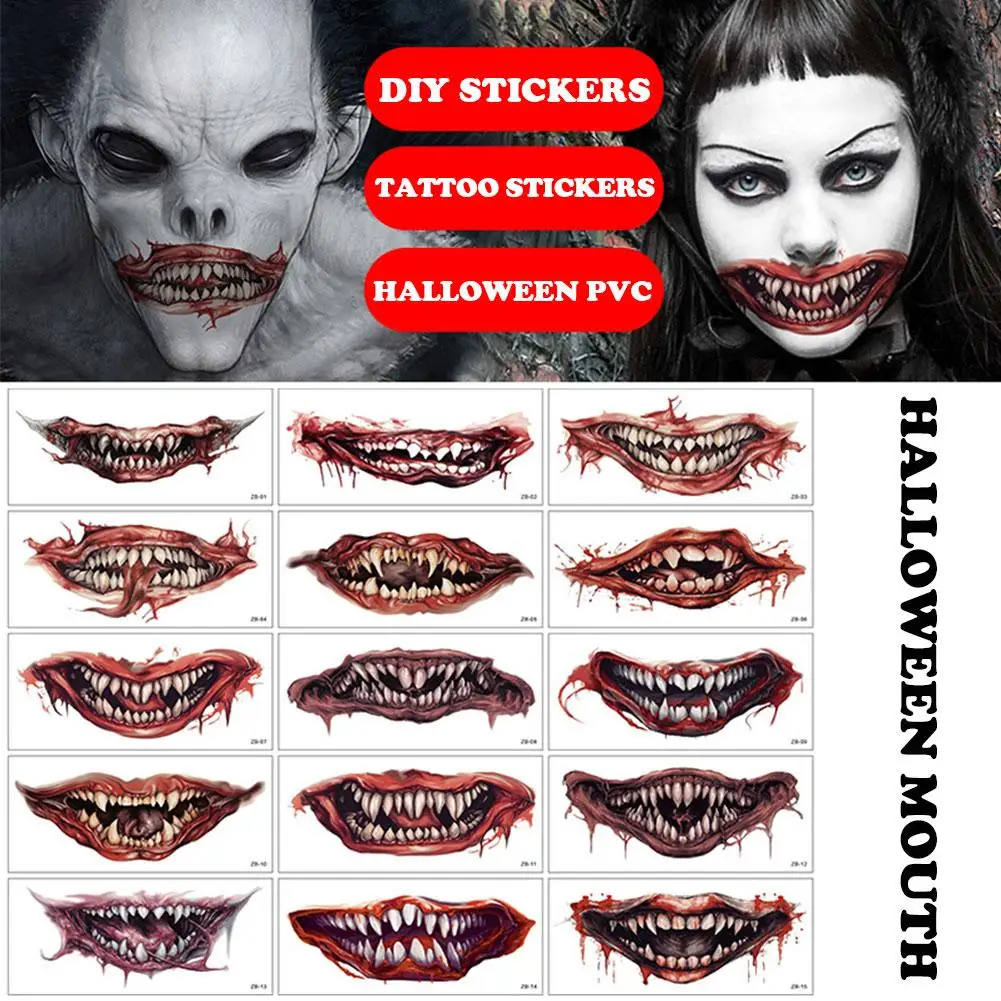 

1Pcs Halloween PVC Tattoo Stickers Horror Lips DIY Big Beauty Tattoos Stickers Smile Lip Funny Makeup Tool Mouth Waterproof L8J9