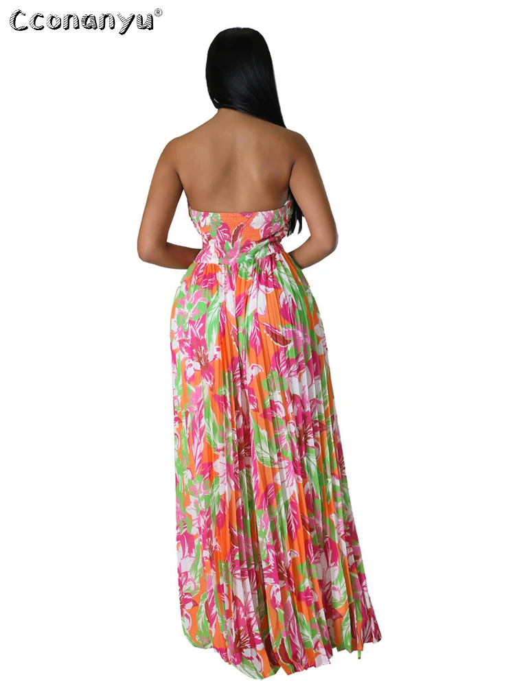 Summer JumpSuits for Women Printing Trousers Bouffant Strapless High Waist Rompers Jumpsuit Monos Mujer Holiday One Piece Outfit
