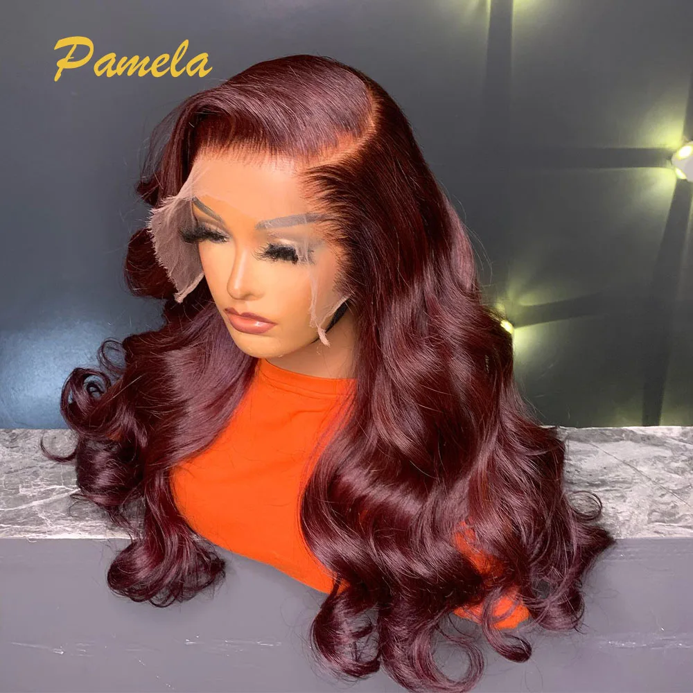 250% Density Black Cherry Wig Human Hair Body Wave Burgundy 13x6 HD Transparent Lace Front Human Hair Glueless Wig 99J For Woman