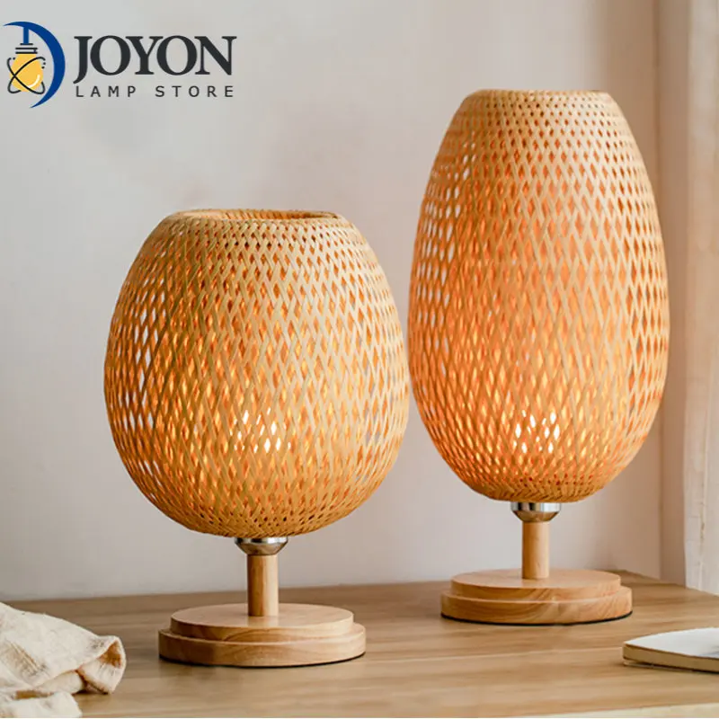 

Vintage Bamboo Table Lamps Chinese Style Handmade Wooden Desk Lamp for Living Room Bedroom Decoration Creative E27 Beside Lamp