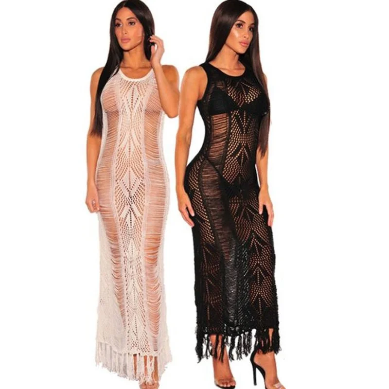 

Summer Beach Sleeveless Dress Women Bikini Cover Up Tunic Robe Pareos Short Sleeve Long Maxi Dress Sarong Beach Wear Swimwear