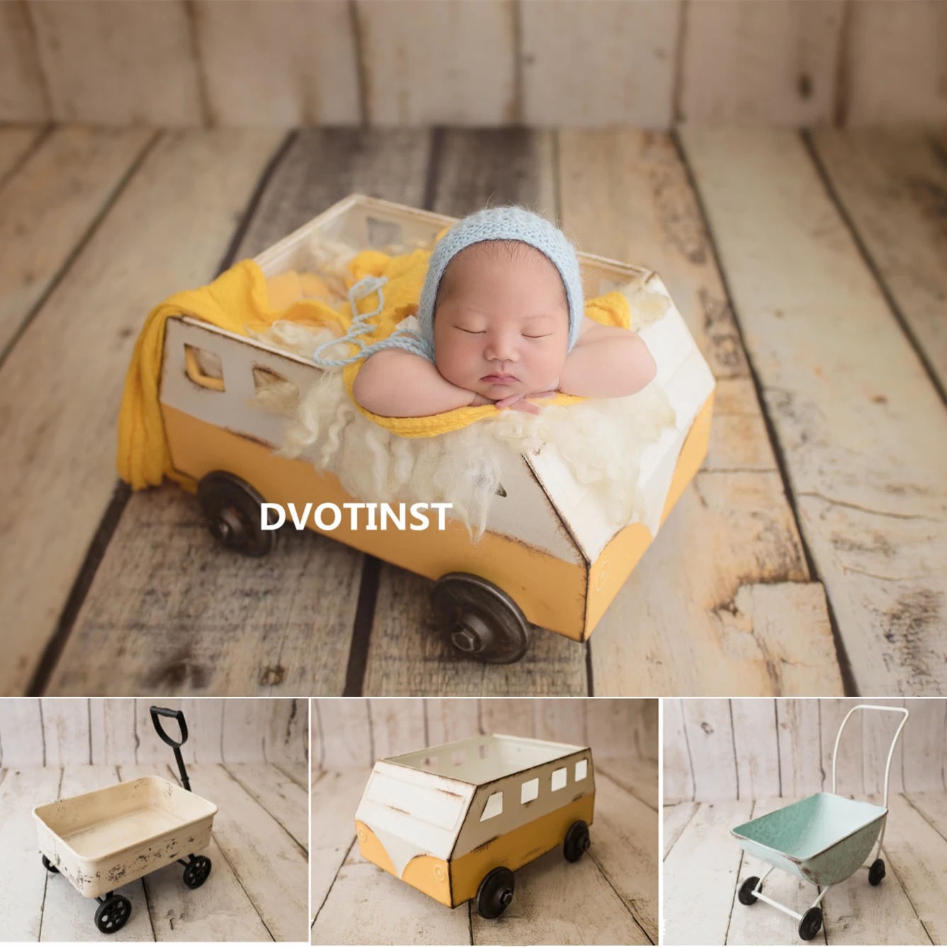 Dvotinst Newborn Photography Props Retro Posing Trolley Handcart Iron Mini Bus Fotografia Accessories Studio Shoot Photo | Детская