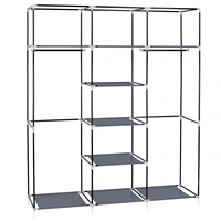 69" Portable Clothes Closet Non-Woven Fabric Wardrobe Double Rod Storage Organizer Gray 1