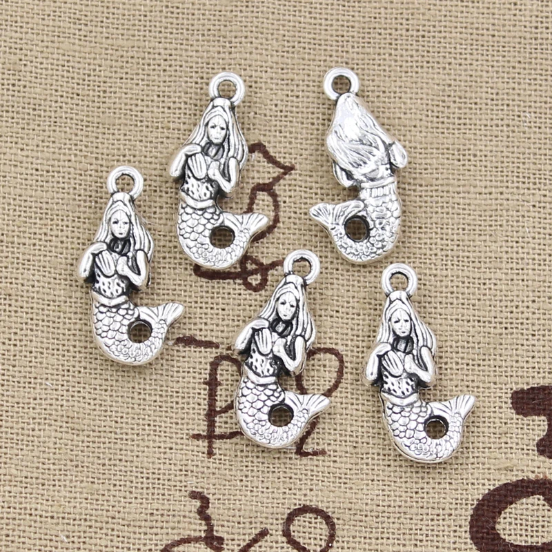 매력 바다 인어 바다 인어 꼬리 골동품 실버 컬러 펜던트 DIY 공예 결과 만들기 수제 티베트 보석