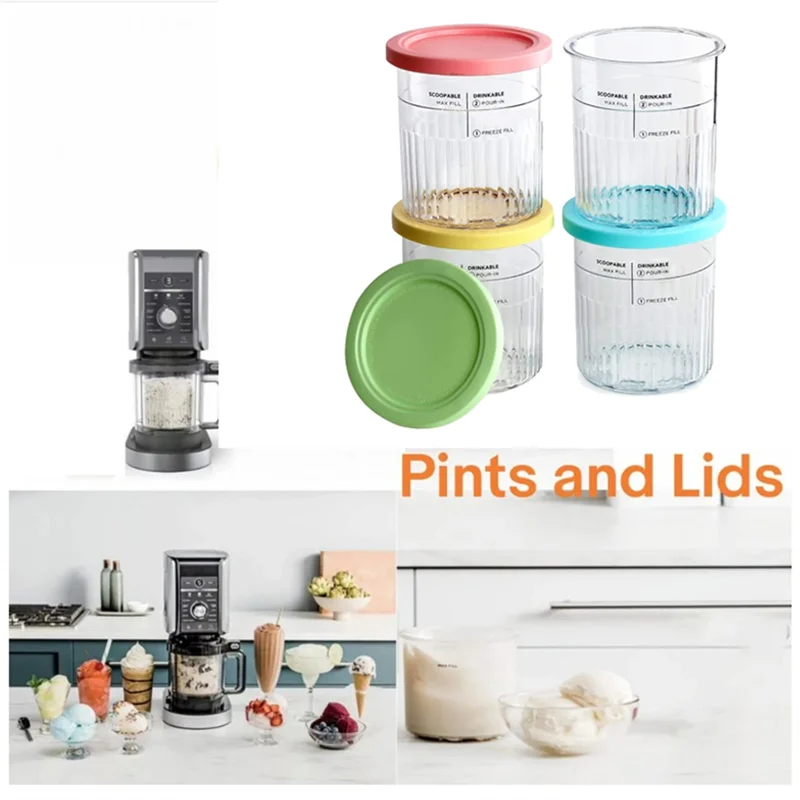 4PCS Ice Cream Pints and Lids for Ninja Creami NC500 NC501 Ice Cream Storage Containers Food Freezer ice cream containers