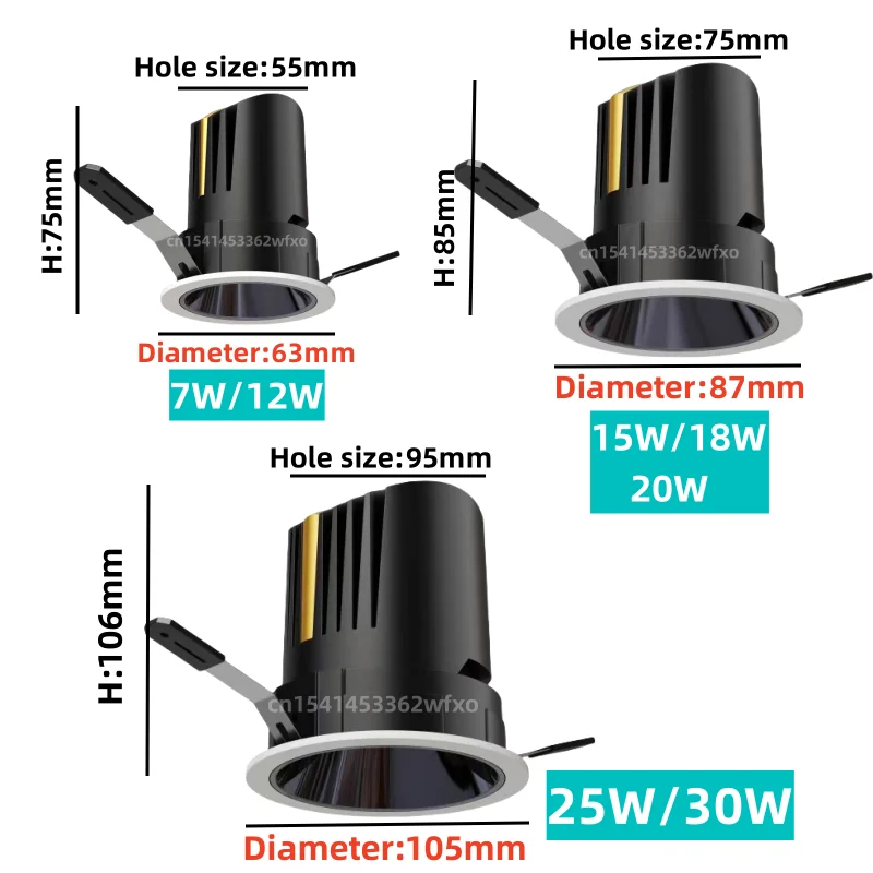 Stmívatelné AC110V-220VLED strop lampa vložené antireflexní klas reflektor downlight 7W12W15W18W20W25W30W36W úřad domácí osvětlení