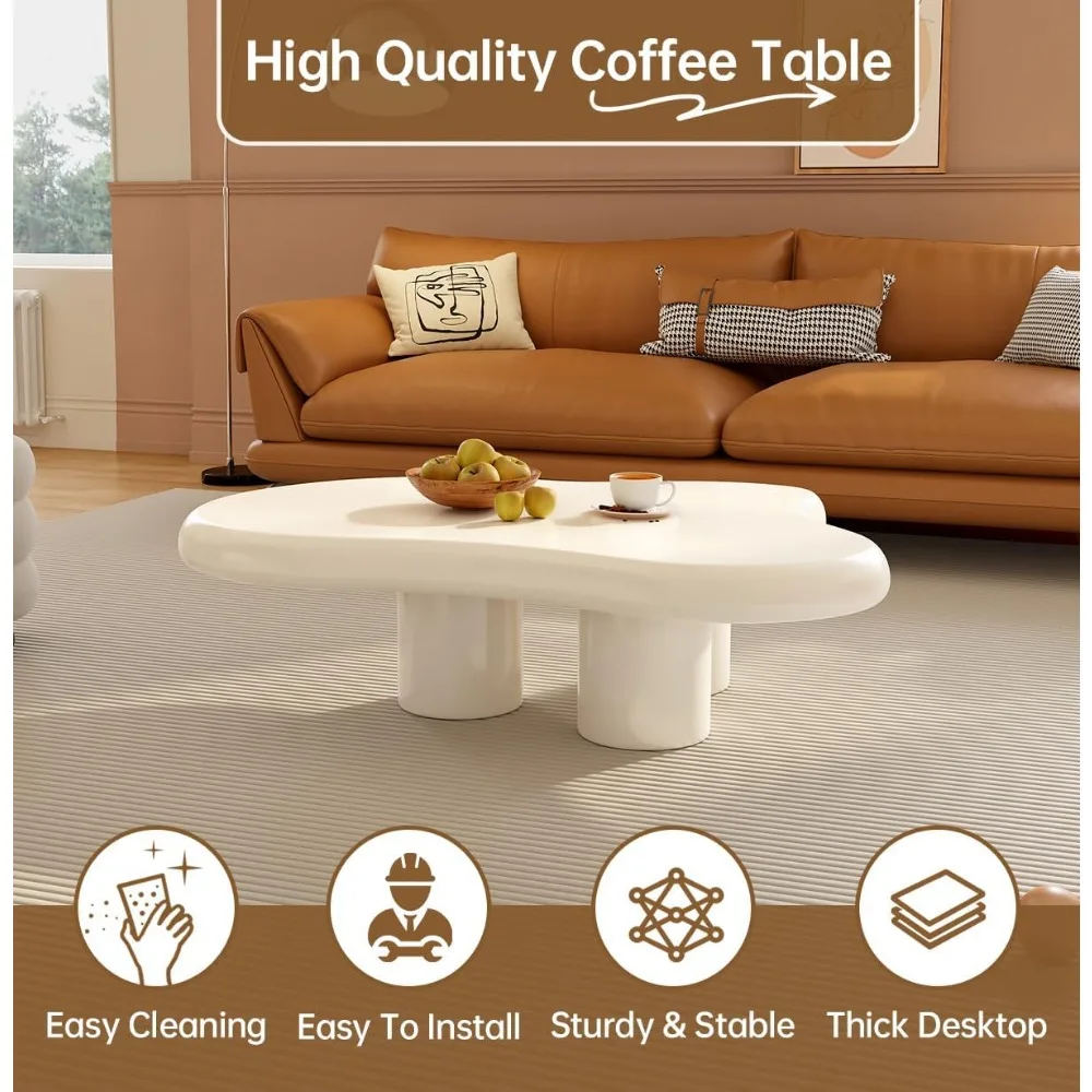 Cloud Coffee Table, Modern White Coffee Table for Living Room, Cute Irregular Indoor Tea Table with 3 Legs, Easy Assembly 4