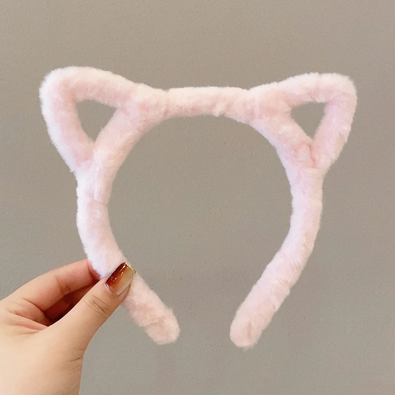 1pc hohle katze ohren haarband mädchen herz haarnadel nette plüsch stirnband waschen gesicht maske haarband haar krawatte clip – Detail 8