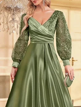 فستان سهرة فاخر أزرق على شكل حرف v ترتر 2024 أنيق للنساء فستان ماكسي للحفلات كم طويل فستان كوكتيل فستان حفلات 6