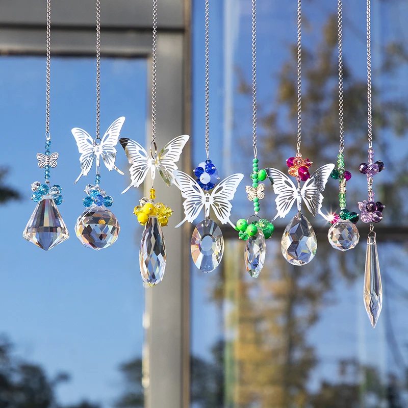 H&D 8pcs Crystal Prisms Suncatchers With Butterfly Rainbow Maker