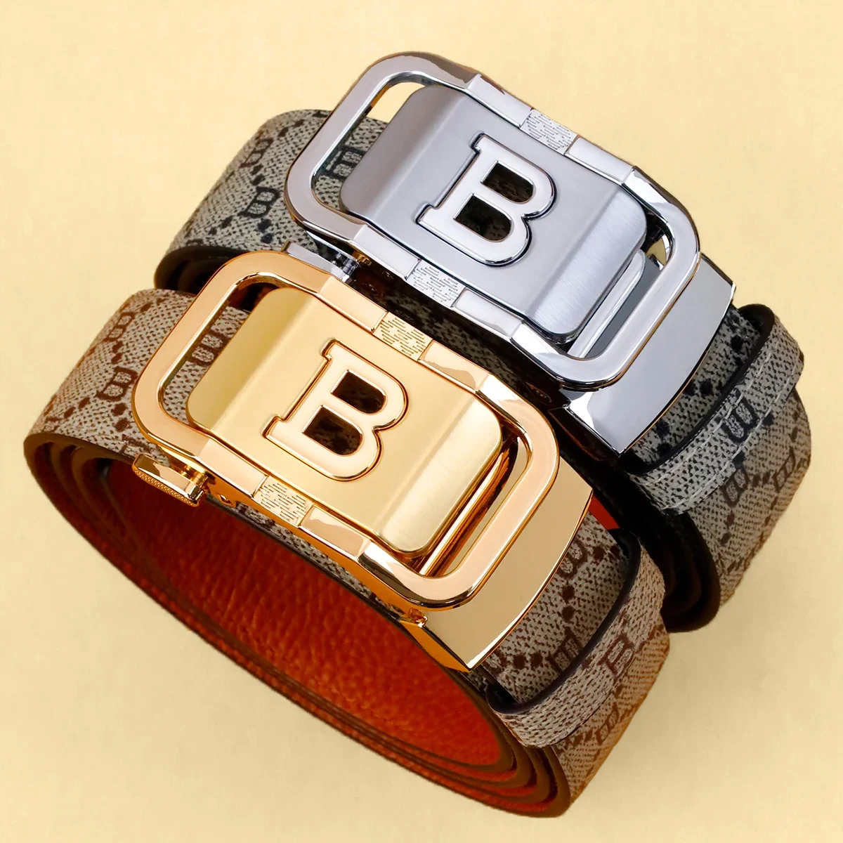 Men's Premium Leather Belt with Automatic Buckle - Casual & Business Style