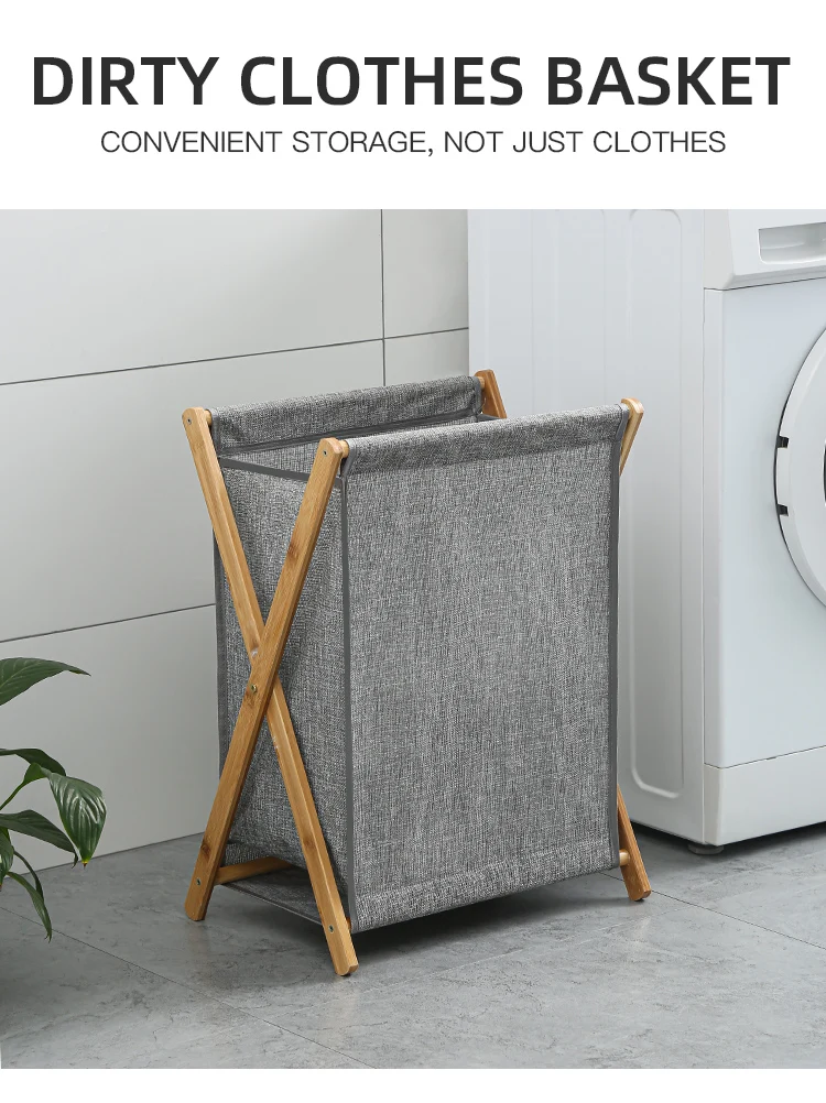 Description Picture 2 of itemLaundry Basket Foldable Cotton Linen Bamboo Dirty Clothes Organizer Collapsible Basket Japanese Style Hamper Recyclable Storages