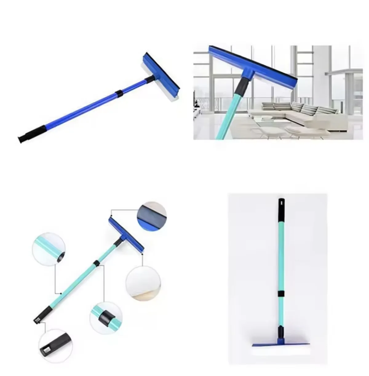 Window Cleaning Tool 2 In 1 Telescopic Glass Cleaner Wiper Long Handle Sponge Brush Mop Squeegee