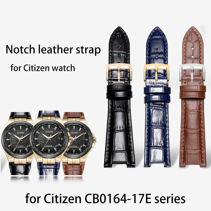Genuine Leather Notched Watchband for Men's Watches, 24x13mm