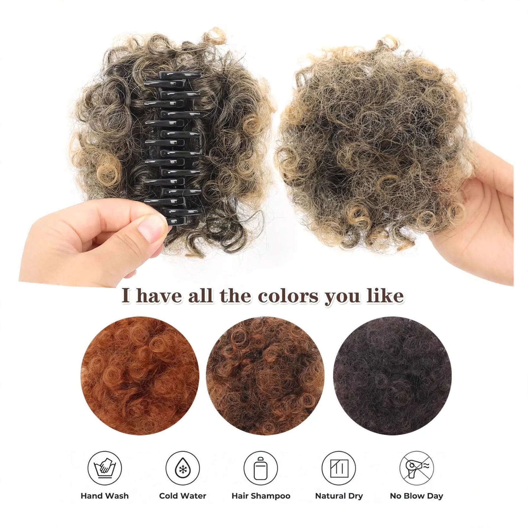 Coda di Cavallo Ricci Crespi con Clip a Granchio, Extension Sintetiche, Treccia a Coda di Cavallo, Parrucca Ricci Voluminosi - immagine 3