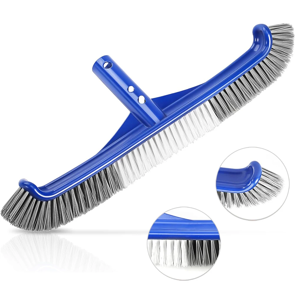 Pool Brush Head, 17" Pool Brushes for Cleaning Pool Walls, Curved Ends High-Efficiency Pool Scrub Brush, Nylon Bristles Brush