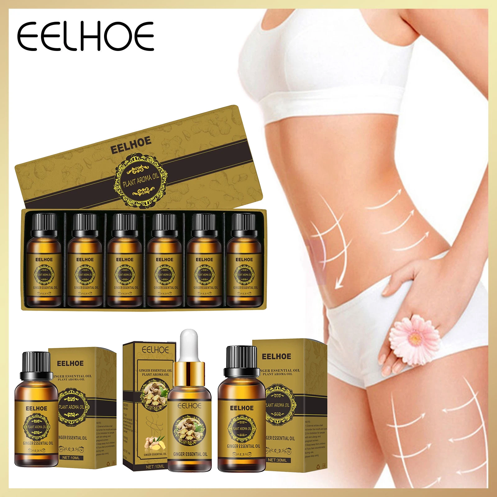 Eelhoe Natural Ginger Slimming Essential Oil Fat BurnThin Leg Lymphatic Drainage Promote Metabolism Full Body Slim Massage Oil luckymarche le match essential slim fit t shirt qwtax23311bkx