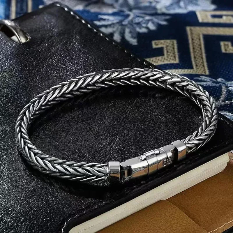 

New Fashion Leisure Men's Bracelet S925 Retro Thai Silver Hand Woven Bangle Simple Student Versatile Jewelry For Men And Women