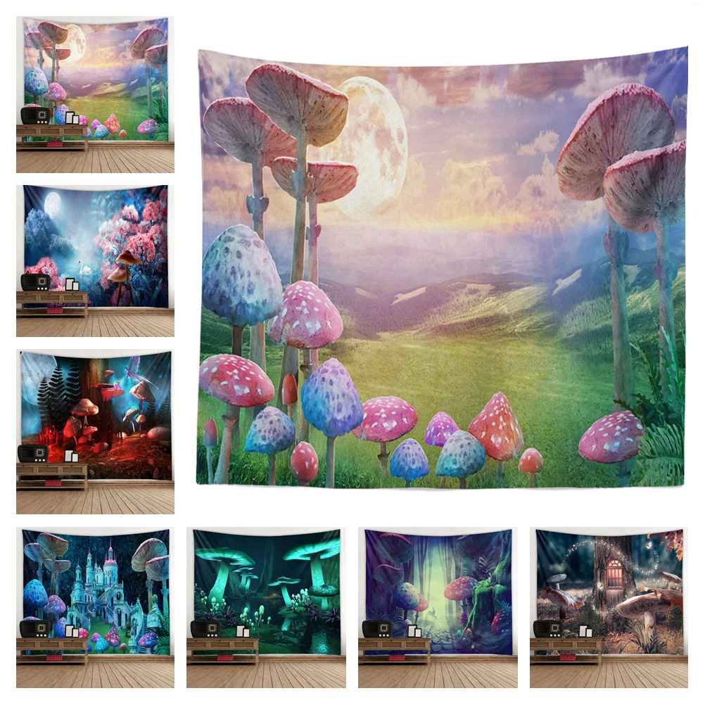 

Psychedelic Mushroom Tapestry Wall Hanging Bohemian Witchcraft Girl Dormitory Aesthetics Room Home Decor
