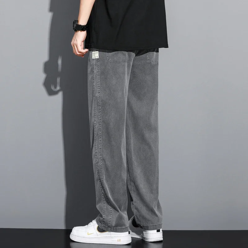 S-5XL 6 스타일, 남성용 루즈 청바지 여름 소프트 리오 셀 얇은 패브릭 스트레이트 팬츠 드로우 스트링 신축성 허리 한국 캐주얼 바지, Y2K