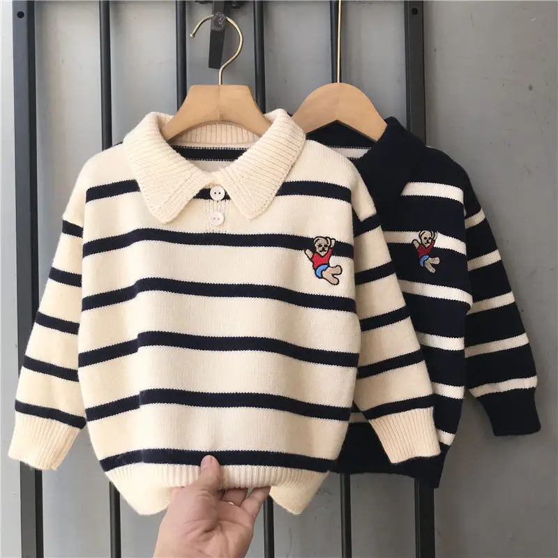 

Children's Striped Sweater Spring And Autumn Turtleneck Pullover Sweater Boys And Girls Sunny Cotton Sweater Winter Baby Clothes