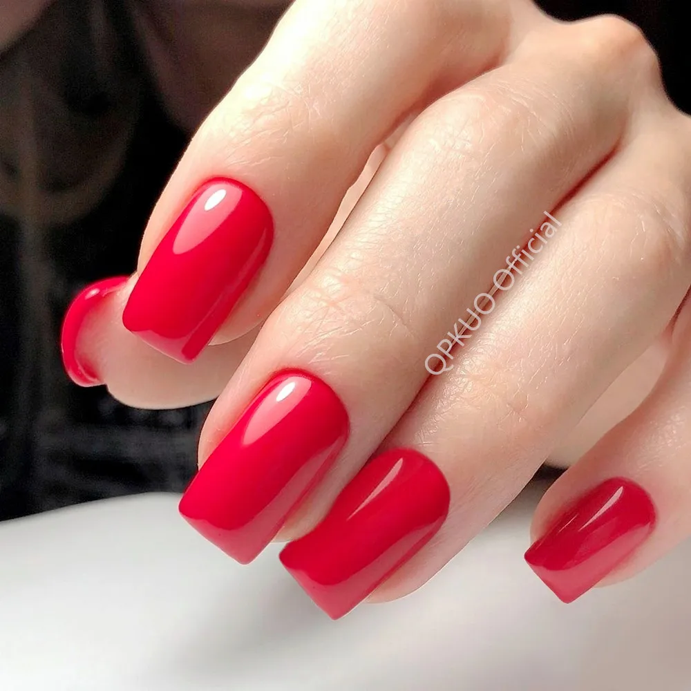 24pcs Long Square Fake Nails With Jelly Glue Glossy Deep Red Artificial Press On False Nails Diy Finger Tip Manicure Tool False Nails Aliexpress