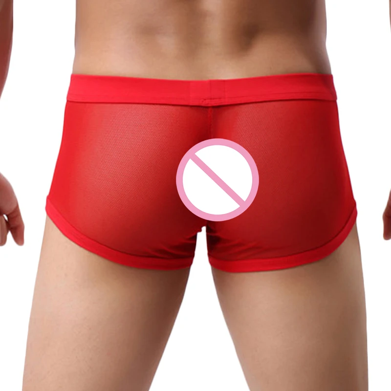 Men's Sexy Boxer Shorts See Through Mesh Underwear Transparent U Convex Trunks Breathable Silky Panties Ultra Thin Soft Hombre men underwear