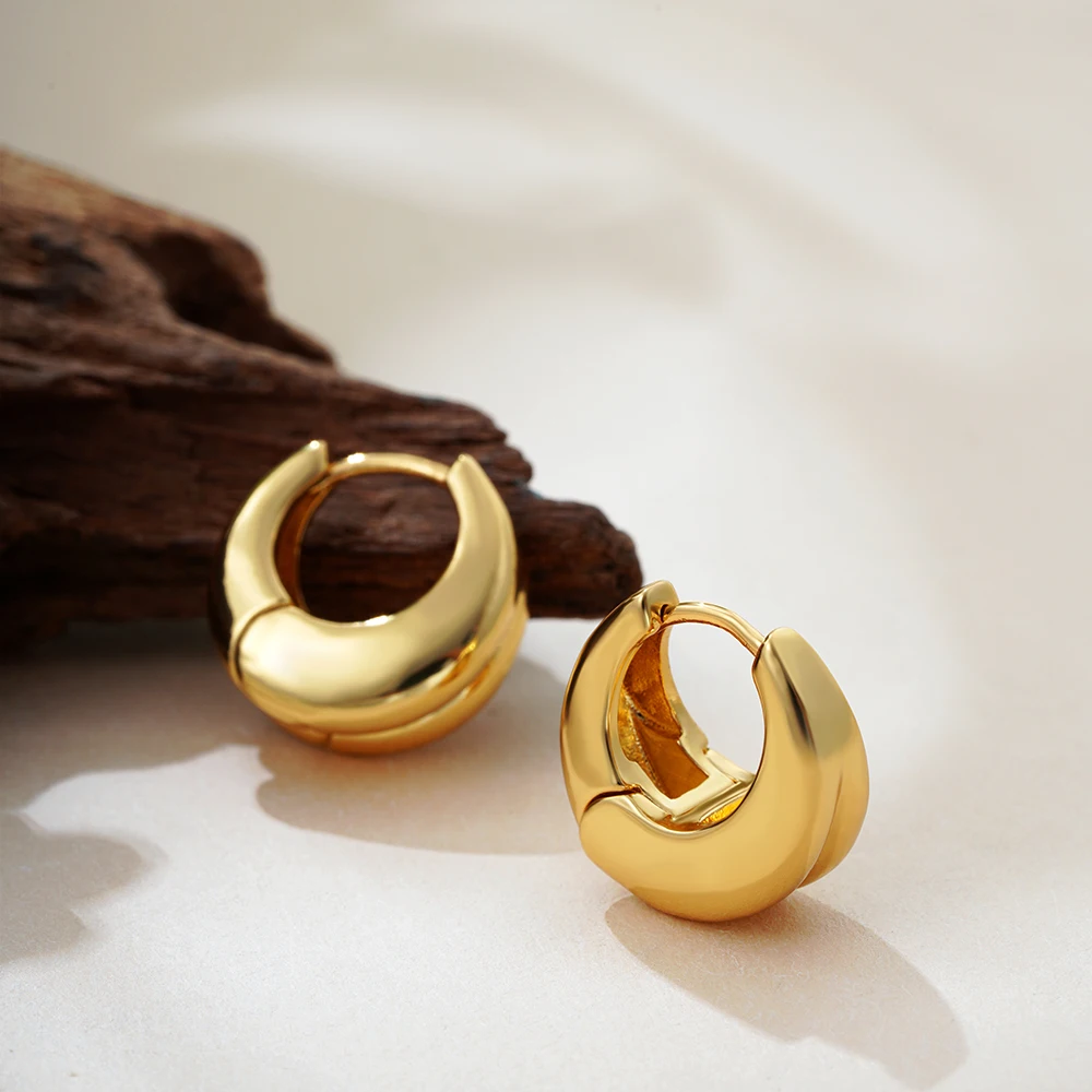 Punk Waterproof Chunky Small Round Hoop Earrings Unique Sleek 18K Gold Plated Chunky Huggie Ear Buckle Stainless Steel Bijoux