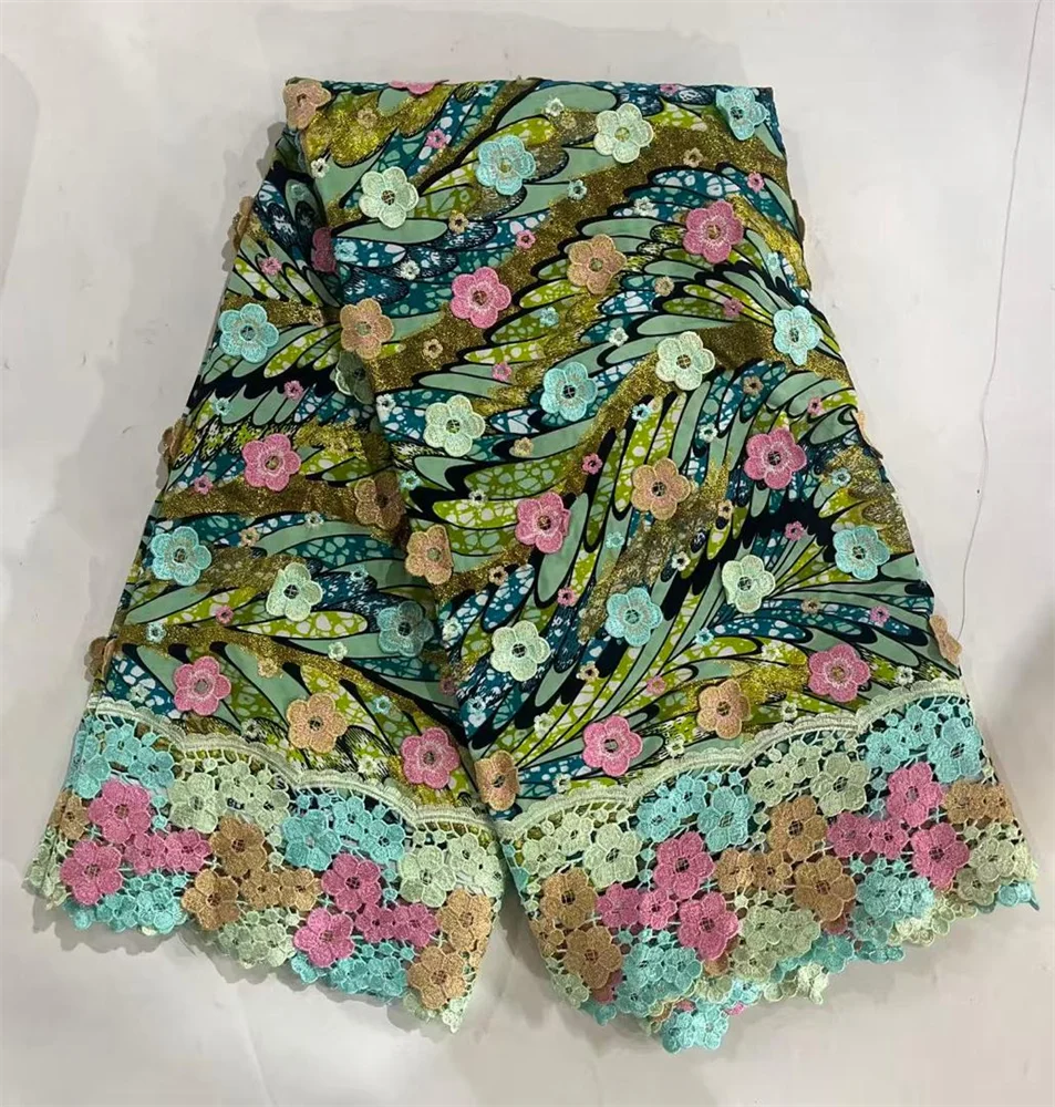 New High Quality Wax Guipure Embroidery African Wax Lace Fabric 2026 Blue French Ankara Lace For Women Ankara For Sew 4