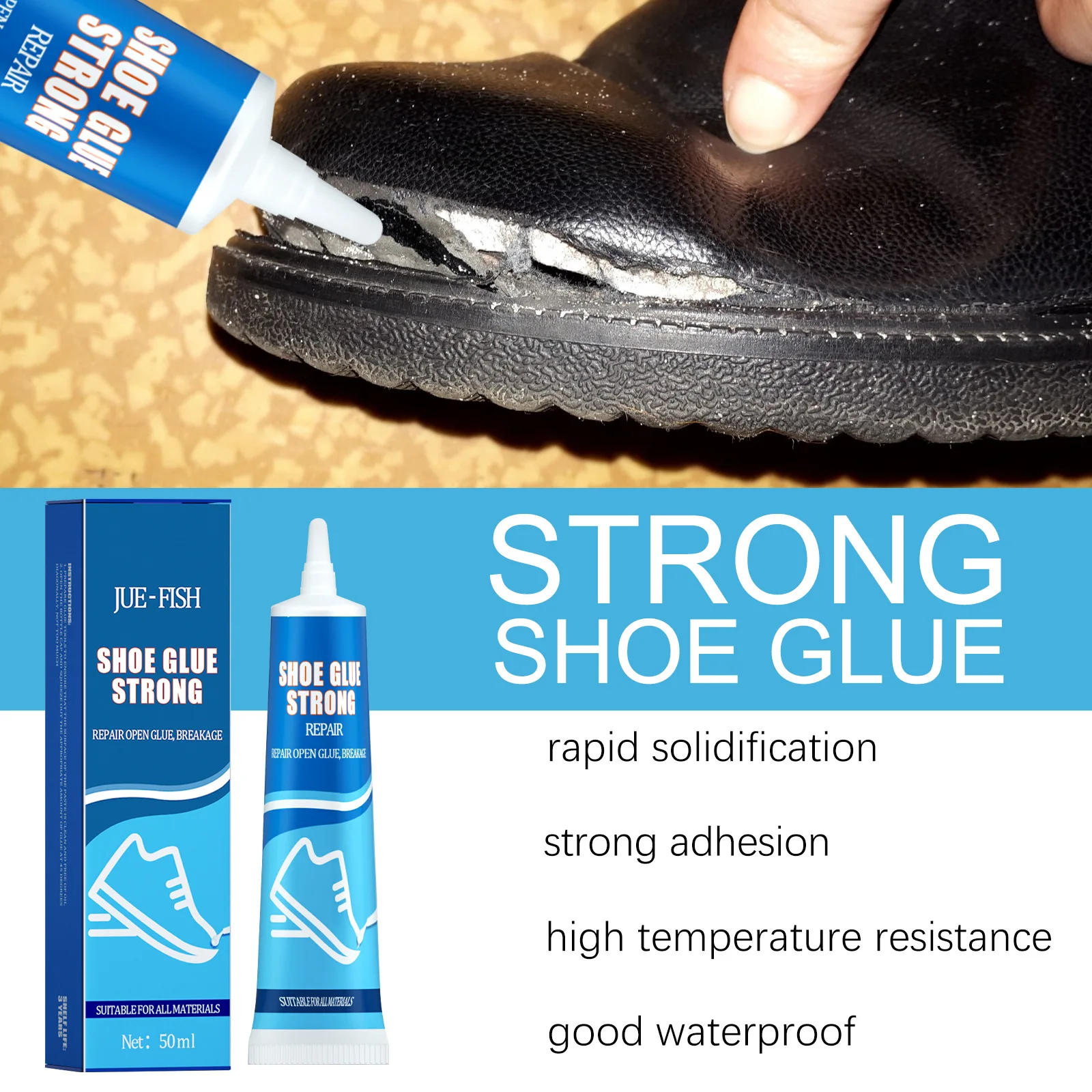 50ml Shoe Glue, Instant Professional Grade Shoe Repair Glue Adhesive,  Waterproof, Fix Soles, Heels, and Leather