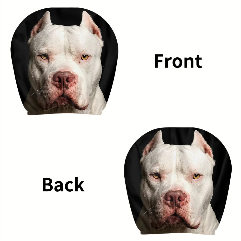 2 Stück weiße Auto-Kopfstützenbezüge mit Pitbull-Aufdruck, elastisch, universell, lustige Auto-Innendekoration, Kissenbezug für den täglichen Pendelverkehr – Detail 6