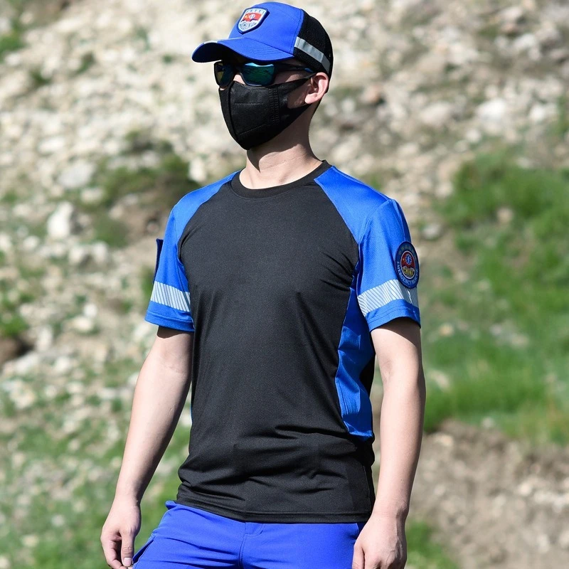 Hi Vis 로고 인쇄가있는 남성용 투톤 셔츠 노란색 해군 빠른 건조 안전 반사 셔츠 자동차 오토바이 용 작업복