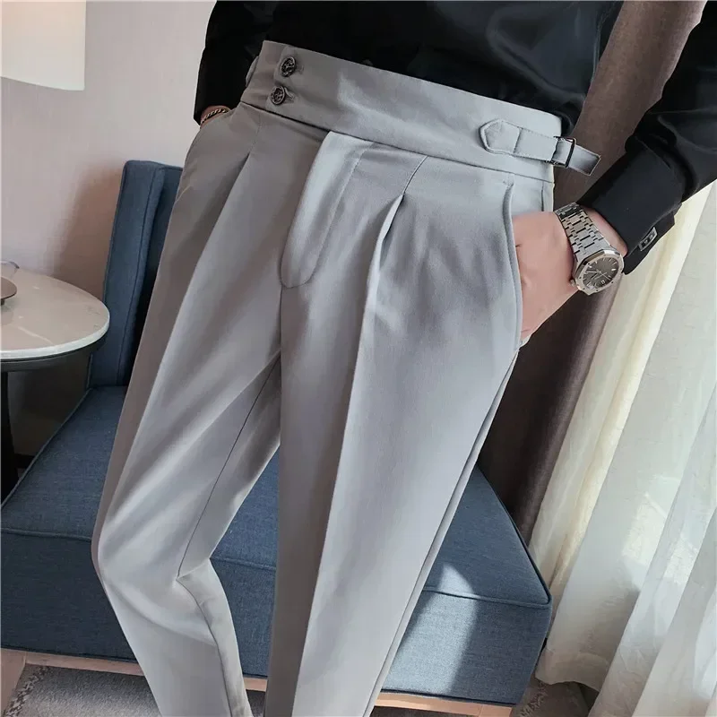 Business Pants High Quality Business Casual Draped High-waist Trousers Men Solid Color Formal Pants Male Formal Office Social Suit Pants