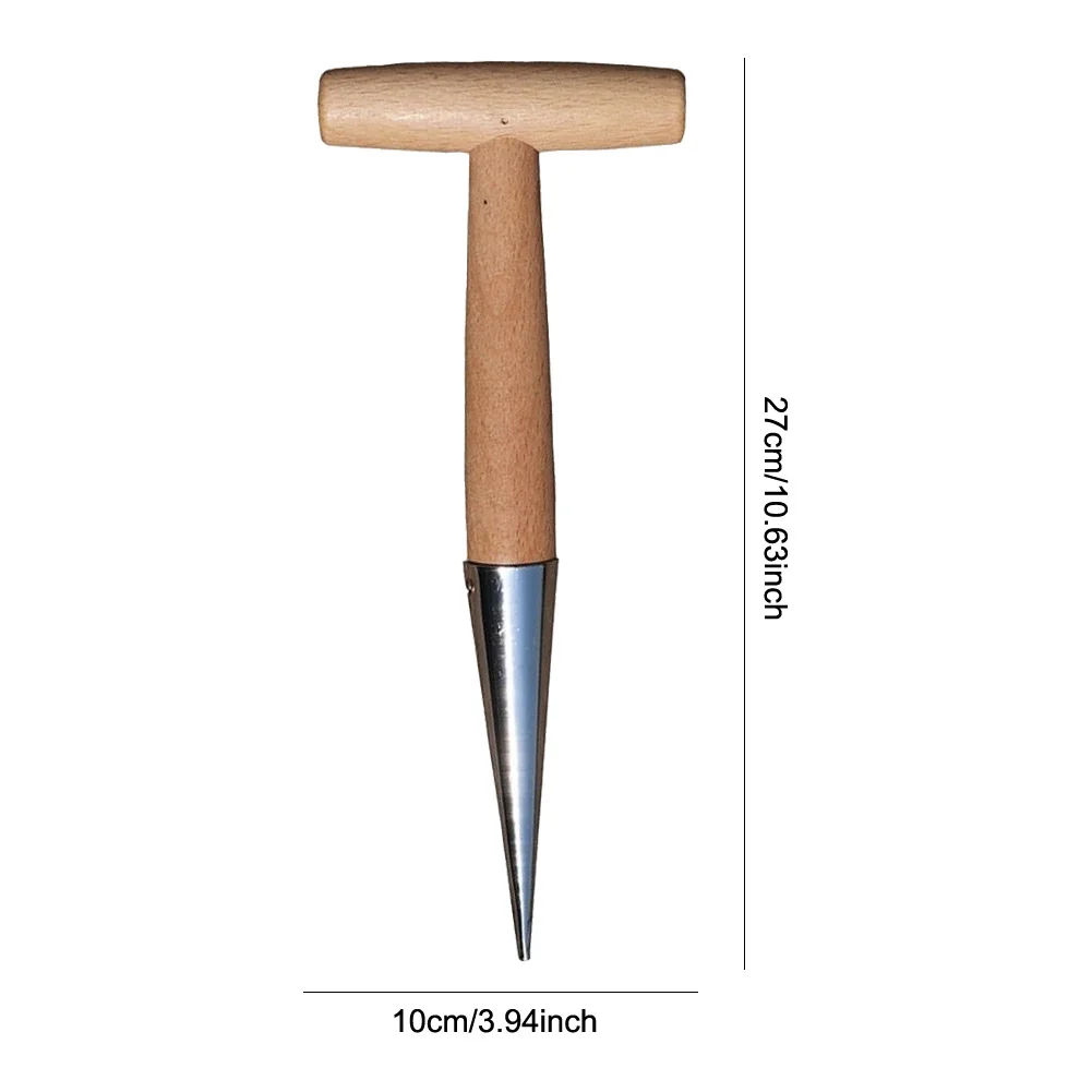 1pc Hand Dibber Garden Tool Stainless Steel Sow Dibbler With Wood Handle For Sowing Seeds Transplanting Plants Planting Bulb Dig