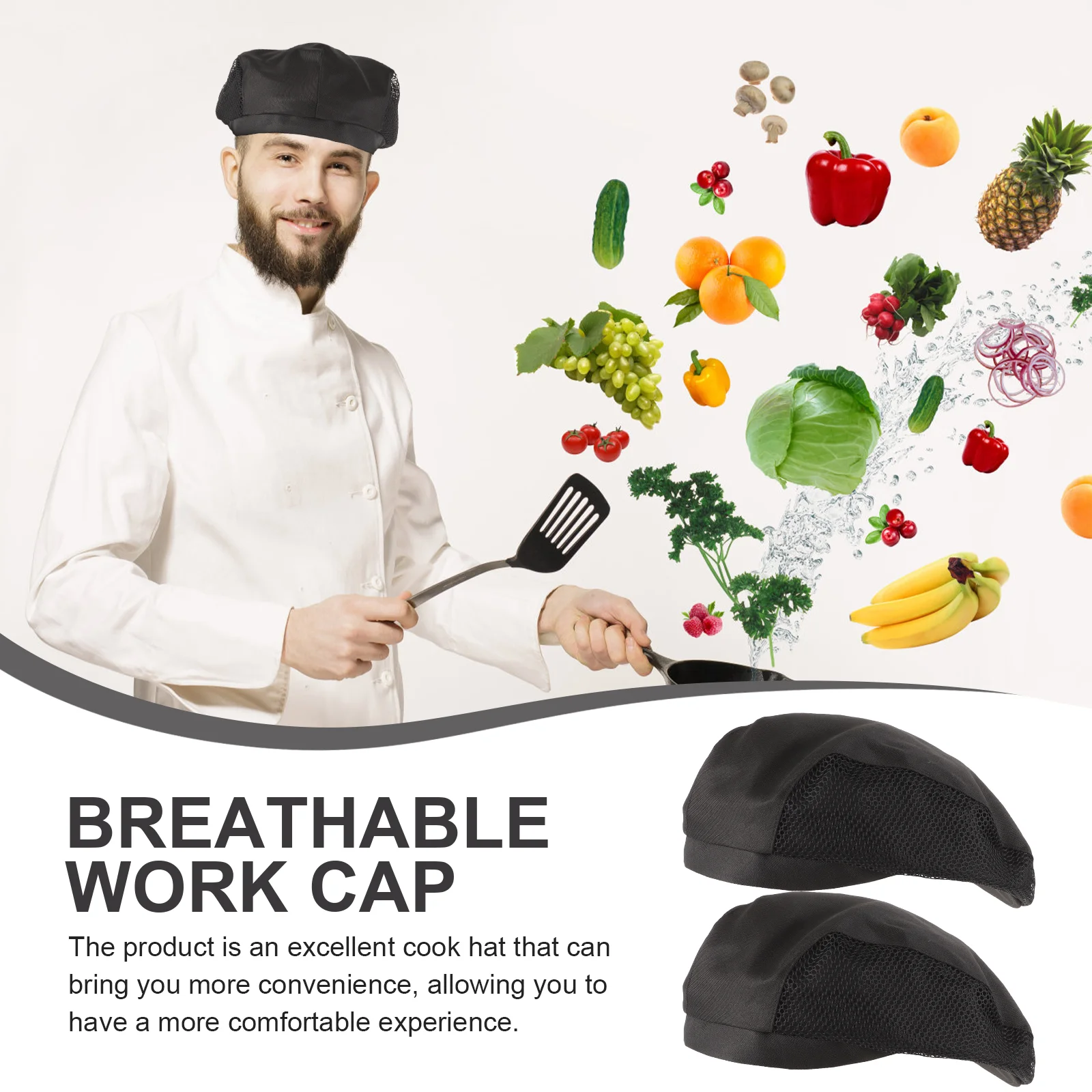 Cap 2 Pcs For Men Waiter Chef Hats Hairnets Work Women Berets Polyester Cotton Worker Cap chef hats