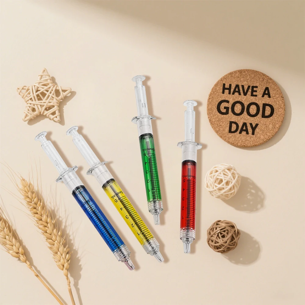 치과 진료소를위한 10 Pcs 재미있는 소설 주사기 모양의 볼펜 주사기 모양의 볼펜 사무용품 치과 의사 선물