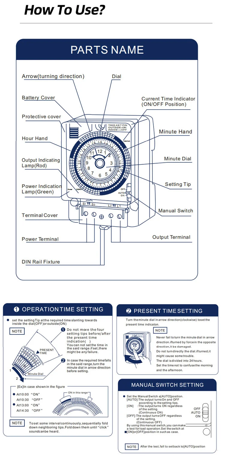 Description Picture 3 of itemElectrical Mechanical Timer Switch Analog Dial Timers 24hours 7days 15A 20A Din Rail Weekly Programmable Timer Controller