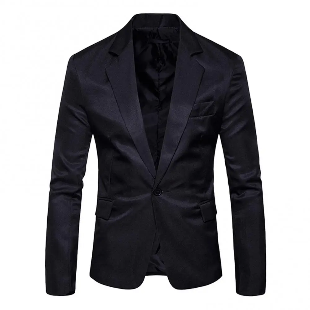 Blazer Lapel Collar Business Pockets Coat Men Solid Color Autumn Button Decor Business Blazer