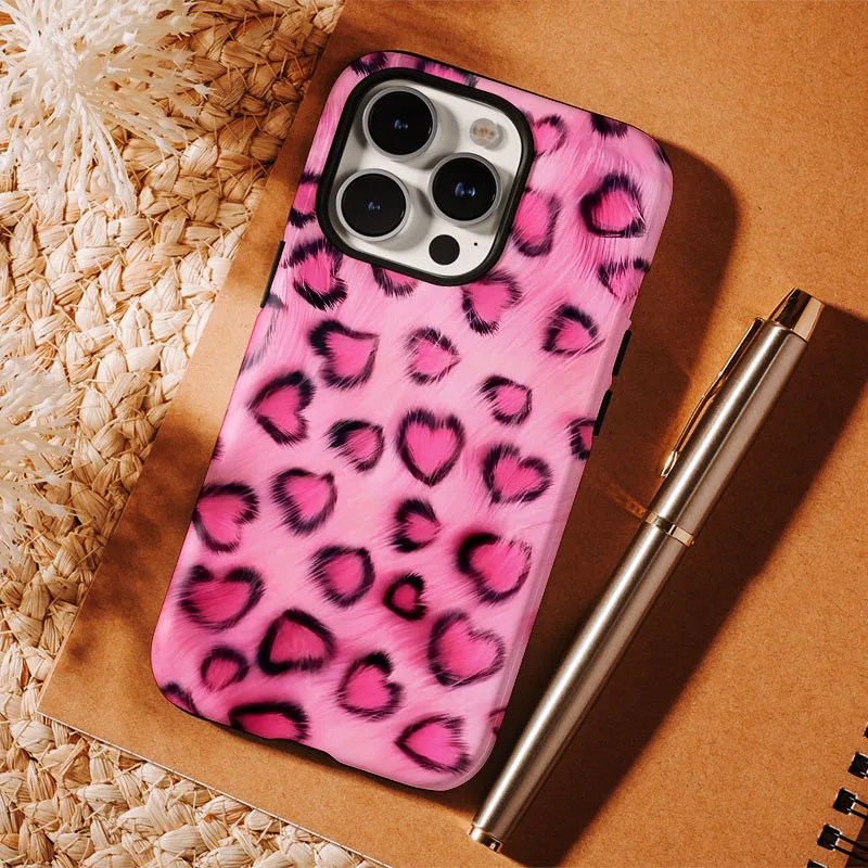 Cute Leopard Print 2-in-1 Phone Case with Film Shell