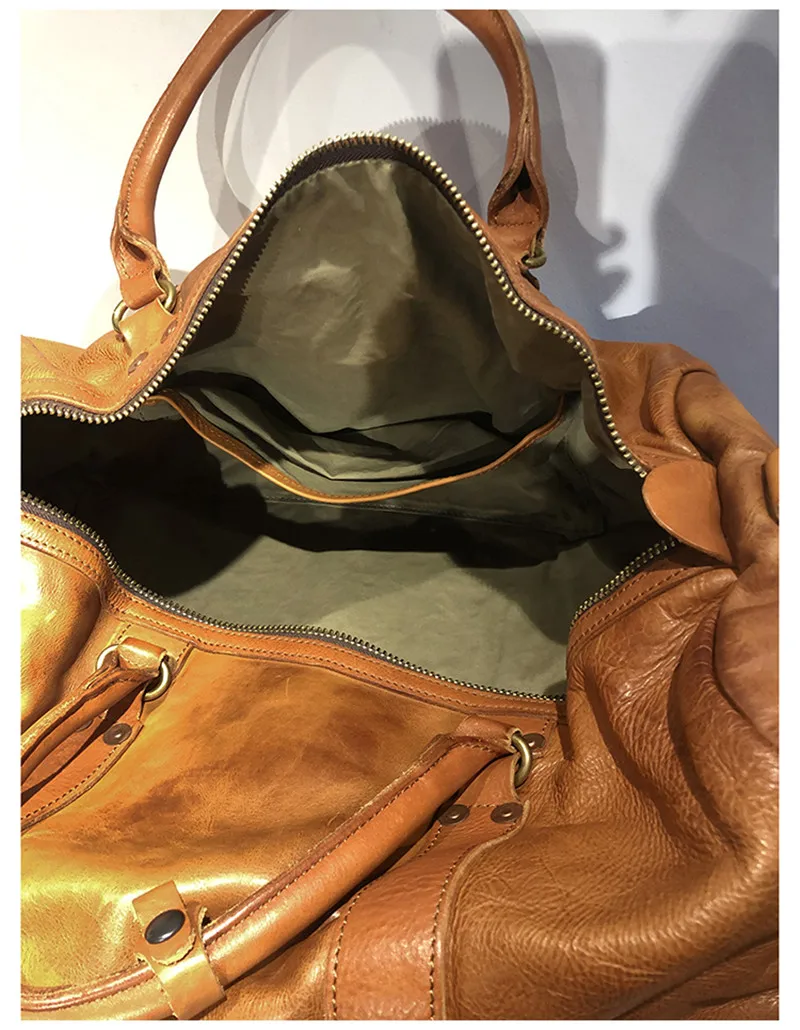 Vintage luxury natural genuine leather men's large-capacity travel bag weekend outdoor soft real cowhide big luggage bag Youth