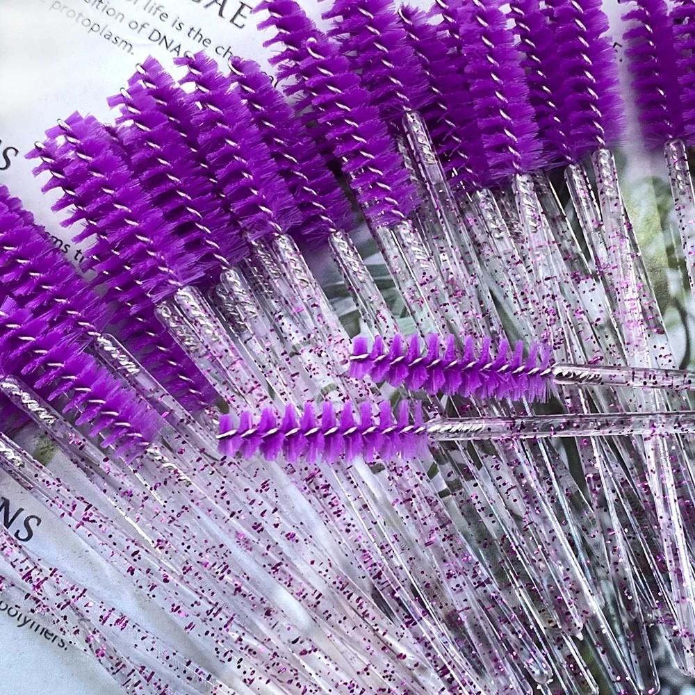 Makeup Brushes 50Pcs Disposable Crystal Eyebrow Brush Diamond Handle Mascara Wand Applicator