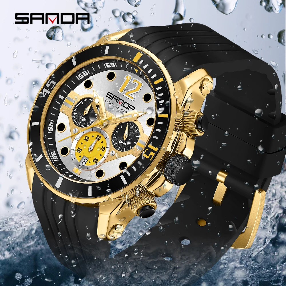 

Sanda High Quality Luxury Men's Watches Gold Fashion Quartz Wristwatches Fashion Calendar Clock Watch Reloj Para Hombre 2023