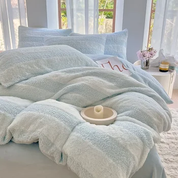 Set da quattro pezzi per letto in pile di latte, materasso in pile corallo, copripiumino doppio termico per uso domestico, lenzuolo set da 4 pezzi 1