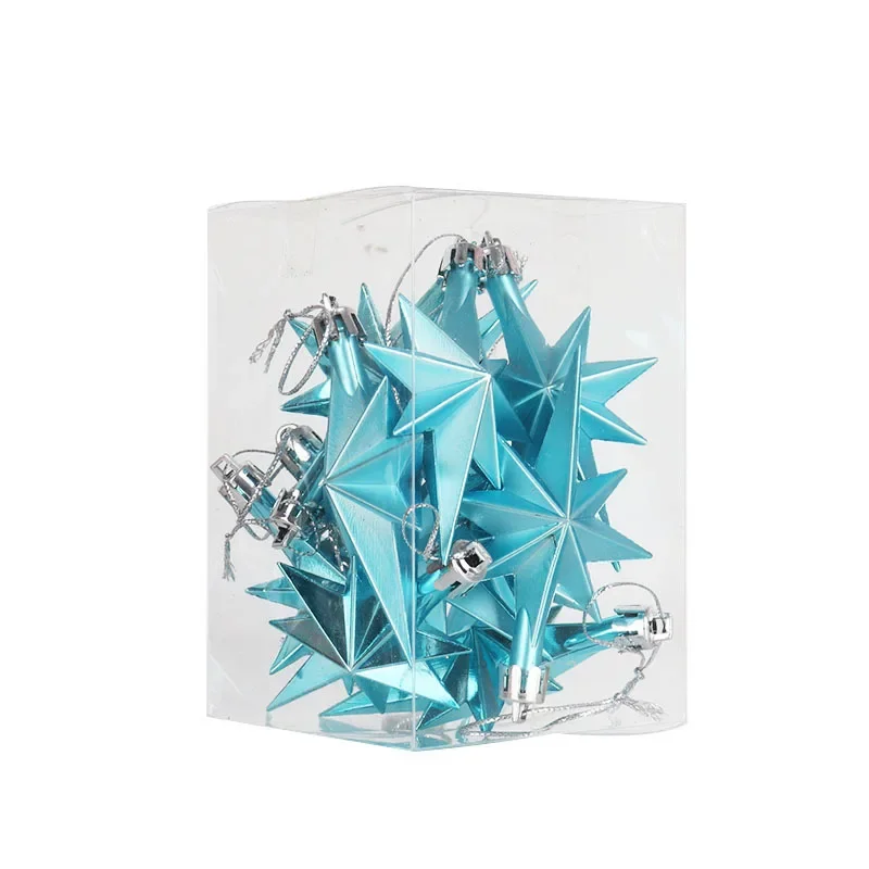 12pcs Christmas Tree Decoration Hanging Pendant Home Party Xmas Plastic Electroplating Octagonal Star shaped Drop Ornaments