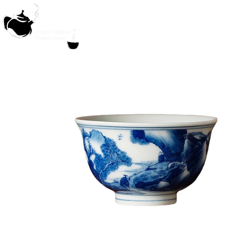 Ceramic tea cup, hand painted, antique blue and white porcelain master Cup, Kungfu tea set, bowl