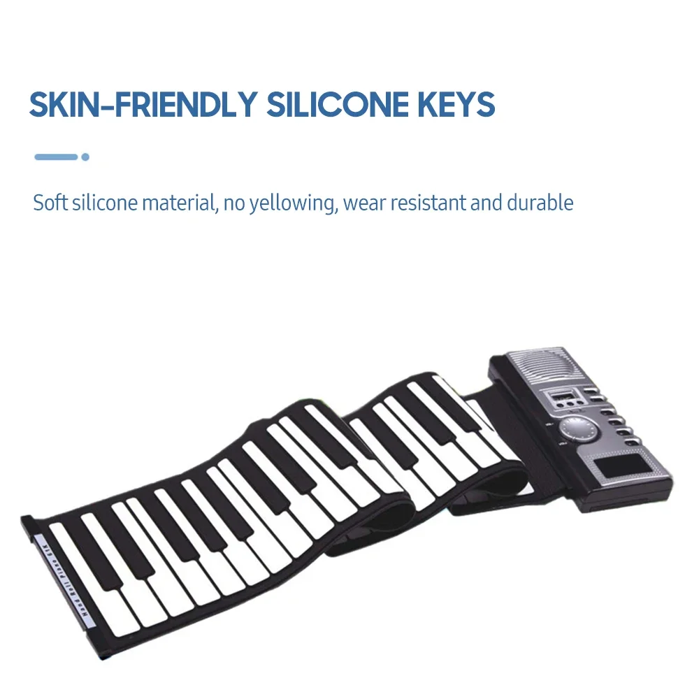Customizable 61 Keys Roll Up Piano Keyboard Portable Soft Silicone Electronic Piano with Built-in Speaker LCD Display Recording